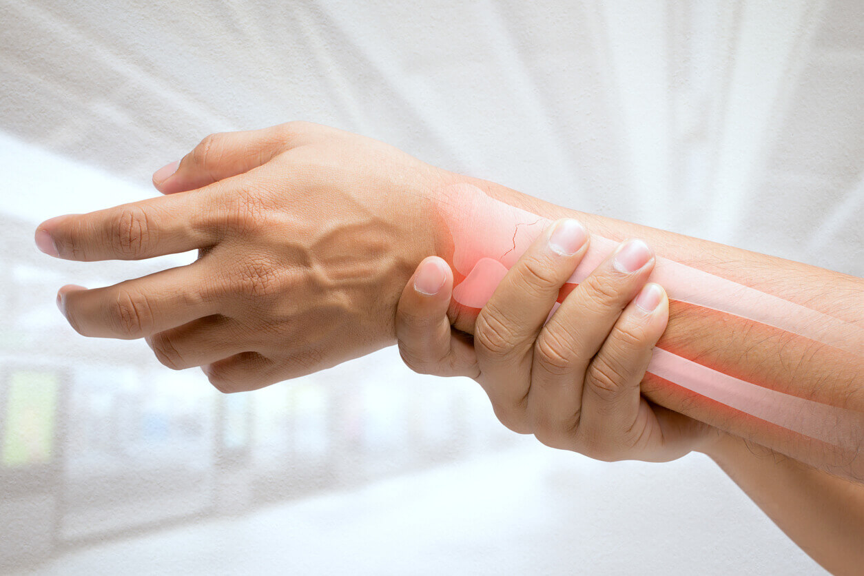 Close up of arm with possible fracture.